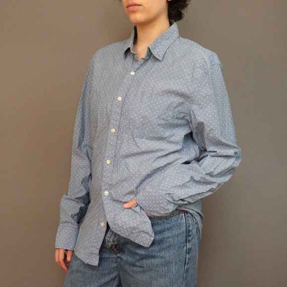 Light Blue Button Up w/ White Dots - Picture 2 of 4